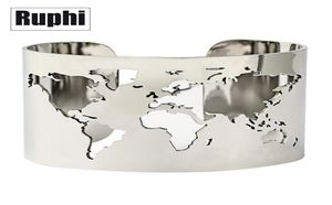 World Map Cutout Cuff Bangle Bracelet Travel Peace Jewelry Stainless Steel 40mm Wide Laser Engraving Fine Polished Circle Angle J7342374