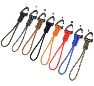 Notfallüberleben Rucksack Hochfestigkeit Schlüssel Ring Fallschirm Nabelschnur Rotatable Schnalle Paracord Keychain Haken