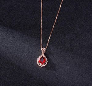 Äkta Real 14 K Rose Gold Pendant Natural Ruby Necklace Jewelry Slide Joyeria Fina Para Mujer Gemstone 14K krage Halsband 216207880