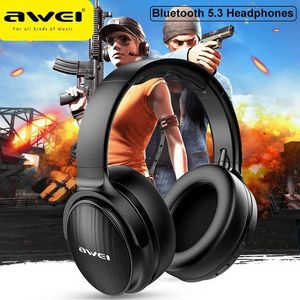 Fones de ouvido AWEI Bluetooth 5.3 Earónos Gaming Ear fones de ouvido sem fio Earphones Gaming Earphones com Microfone baixo e Microfone TF Card J240508
