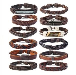 12pcslset Stylish Men039s Leder Charme Armbänder Punk Multilayer handgefertigtes DIY -Leder -Braid -Hanf Armbänder Frauen039S Jewel9209091