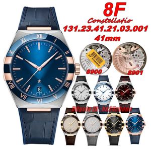 8f orologi di lusso da 41 mm in acciaio inossidabile 8900 /8901 orologio da uomo automatico a blu cinghia di pelle orologio da polso da polso