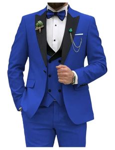 Blazers maschile Blazers Royal Blue Mens Ultra Shin Set Business a sfera da spalla per matrimoni a doppio petto a 3 pezzi (Pioneer+Top+Pantaloni) Q240507