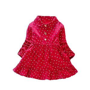 Flickans klänningar 2018 sommar nya barns kläder vårens höstflicka flip krage tryckt prinsess klänning mode barns klädsel2405