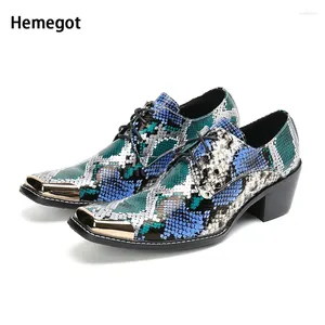 Casual Shoes Camouflage Blue High-Heeled Leather for Gentleman Square Toe Men's Lace Up Korean Style Fashion Men