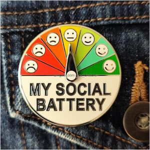 Pins Brooches For Social Battery Pin My Creative Intrt Lapel 360 Rotation Fun Enamel Emotional Emotion Mood Expressing 7 Days A Week Otkgf
