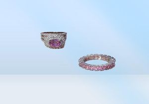 Clusterringe 2022 Ankunft Luxus Real 925 Sterling Silber Pink Engagement Ehering Set Band Eternity for Women Party Geschenk Jew4029479