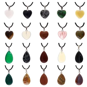 Pendant Necklaces 20Pcs/set Heart And Waterdrop Stone Pendants Assorted Color Beads Crystal Charms With 18 Inch Black Leather Cord Necklace