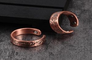 Flower Pure Copper Rings Women Magnetic 6mm Vintage Open Cuff Adjustable Ring Men Wedding Bands Energy Finger For Cluster7371573