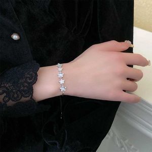 Bangle Luck Rhinestone Opal Pentagram Star Silver Color Justerbart armband för kvinnor 2023 Nya modesmycken födelsedagspresent för vän