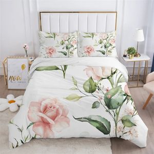 Rustik çiçek beyaz yatak seti mikrofiber ağaç yaprakları çiçek yorgan kapağı 3d baskı yorgan ile yastık kılıfı oda dekor 240426