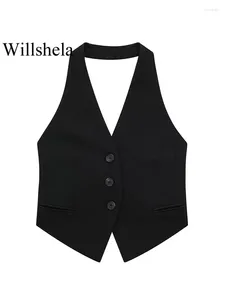 Frauen Tanks Frauen modische schwarze Rückenless Schnürung Weste Vintage Halhter Hals Ärmellose Jacken weibliche schicke Lady Tanktops