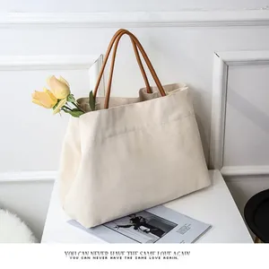 Axelväskor avslappnad tote för kvinnor stor väska designer fritid högkvalitativ handväska stor kapacitet vit duk shopping