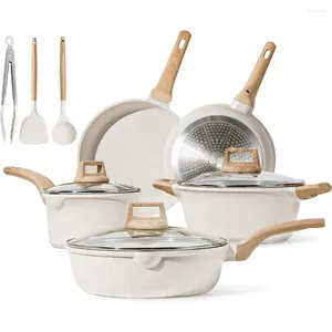 Cookware Sets Pots And Pans Set Nonstick White Granite Induction Kitchen 11 Pcs Non Stick Cooking W/Frying