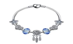 Strängar charm magiska pärlor blå pärlor armband fjäderhänge diy tillbehör hela4998980