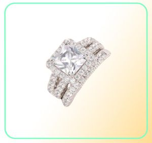 Она 2 шт. Обручальное кольцо, классические ювелирные украшения 28 CT Princess Cut Aaaaa CZ 925 Стерлинговые серебряные обручальные кольца для женщин JR4887 21103105538
