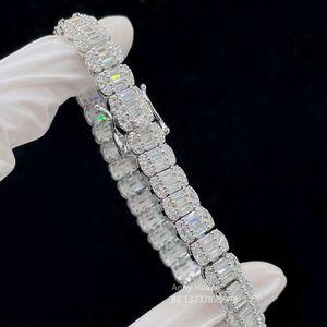 New Design Fine Jewelry 8mm Baguette Moissanite Tennis Bracelet 925 Sterling Silver Bling Iced Out Chain Bracelets Women