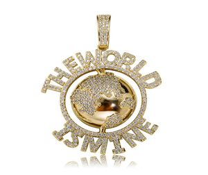 Хип -хоп подвесной ожерелье для мужчин Женщины Мир - это кубические циркониевые буквы 18K золота с полированной меди