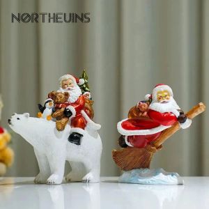 Miniatures Northeuins żywica Święty Mikołaj Claus Statues Noel Dolls Navida Winter Gift Figurins for Wewine Collection Handicrafts Dekoracja domu