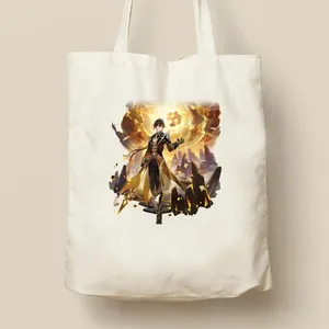 Aufbewahrungstaschen Genshin Impact Anime Cosplay Baal Kazuha Leinwand Tasche Zhongli yoimiya Xiao Ayaka Ganyu Hu Tao Klee Kids Collection Geschenke