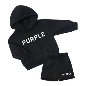 Purple Designers Kids Hoodies Dzieci Modne chłopcy Dziewczyny Pure Cotton Shorts 2pcs Zestaw dróg dla niemowląt Toddler Casual Clothing Designer Ubrania dziecięce CXD240586-12