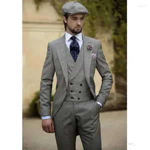 Herrenanzüge dreiteils Männer Vintage Grey Wedding Tuxedos Schlanker Fit Bräutigam -Kleidung Business Suit (Jacken -Westehosen)