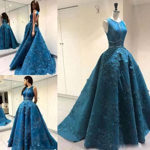 2020 New Arrival A Line Evening Hollow Sleeveless Lace Applique Sequins Formal Dresses Sweep Train Jewel Neck Party Gown 0508
