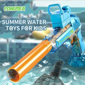 Sand Play Water Fun Gun Electric Water Stor kapacitet Kontinuerlig skytte Pistol Automatisk Summer Swimming Pool Uppblåsbar Slide Toy Boy Q240408