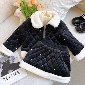 Set di abbigliamento ragazze vestiti spessi bambini inverno caldi con gonne da 2 pezzi abito abito per bambino da 1 a 7 anni abiti di velluto di cotone per bambini