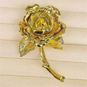 Broscher eleganta kvinnor flickor mode gyllene rose blomma barock vintage stil lady party bröllop klänning blommig stift korsage