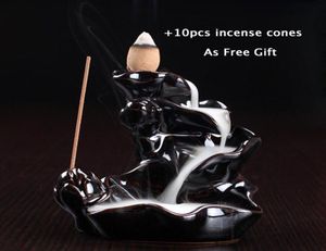 Sachet Bags Whole With 10 Pcs Incense Cones Black Porcelain Backflow Ceramic Cone Burner Holder Stove Buddhist Gifts Home Dec281R6511976