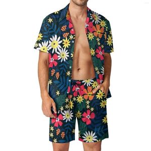 Men filhas de tracksuits vermelhos e brancos homens definem os shorts casuais de impressão floral fitness ao ar livre de camisa de verão