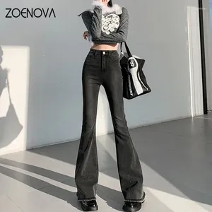 Jeans femminile zoenova 2024 Donne jean flare pantaloni coreani più slim high waist bottoms pantaloni per la femmina grigio