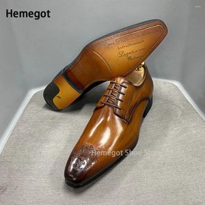 Scarpe casual in pelle marrone intagliata intagliata di punta da uomo derby formale di alta qualità