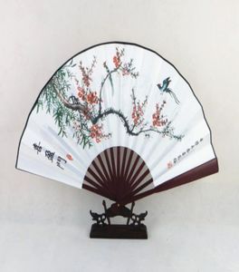Vintage składany wentylator dłoni Tradycyjne rzemiosło dekoracyjne chińskie malarstwo wentylatorów duży bambusowy jedwabny fan dla mężczyzn 1PCS3983906