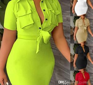 Designer 3XL Plus Size Women Dresses 2023 Summer Fashion Sexy Short Sleeve Shirt Dress With Pockets Wrapped Hip Skirt Outfits1771768