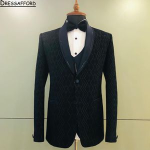 2024 Blazer Black Glitter Crystal Blazer Siding Banquet Fashion 2 pezzi Business Jacket Pants Pantaloni