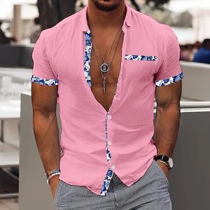 Fashionabla Mens Hawaiian Shirt Mens Casual Solid Color Printed Beach Pocket Shirt Short Sleeved Large Size 5xl Multifunktionell 240430