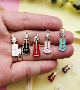 100pcsラインストーンミニギター型エナメルチャームメタルペンダントフィットDIYイヤリングブレスレットヘアジュエリーアクセサリーギフト7730636