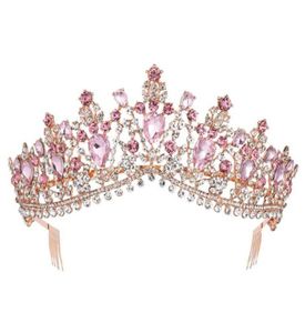 Corona di tiara da sposa cristallina rosa rosa rosa rosa con accessori per peli per matrimoni velo da pageant per pettine 2110061615869