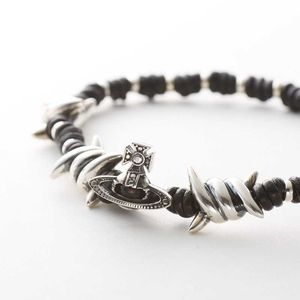 Designer Ulta versione di Westwood Thorn Raised Bracciale di corda in pelle Personalità intrecciata nera Saturno Men Hwear da donna