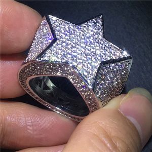 Luxus Big Star HipHop Ring Pave Setting 5A Zirkon Stein Weiß Gold gefülltes Party -Ehering -Ringe für Männer Jubiläum Schmuck 241h