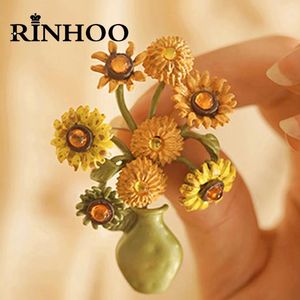 Broszki rinhoo vintage kolorowy emalia kwiat stokrotki dla kobiet eleganckie garnki słonecznik