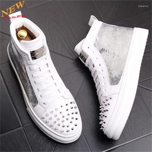 Casual Shoes Gold Men High Tops Sneakers Punk Hip Hop Rivet Flat Board Zapatillas Hombre