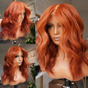 ヘア製品ショートウェイブオレンジジンジャーボブシンセティックレースフロントウィッグミドルパーツボディウェーブ黒人女性のためのブロンドブラックヘアを使用する