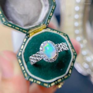 Rings de cluster Opala natural para mulheres prata 925 joias de luxo pedras de gem