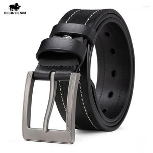 Belts Bison Denim Men's Belt Vintage Cow Genuine Leather Pin Buckle High Quality Fashion Luxury Strap Male