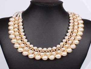 Trendy Classic Statement Necklace Multi Strand 3 Layers Pearl Beaded Halsband Fashion Women Statement Choker Necklace Jewelry9819295