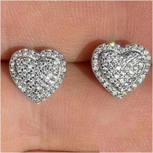Stud Choucong helt ny toppsäljande lyxsmycken 925 Sterling Sier Pave White Sapphire Cz Diamond Heart Earring Party Women Drop Del Otfzc