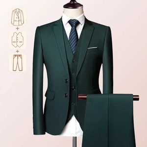 Męskie garnitury Blazers Mens Business Casual Suit odpowiedni na wesele Autentyczna kamizelka kurtka i spodnie Duża wysoka ultracienna sukienka spodni US rozmiar Q240507